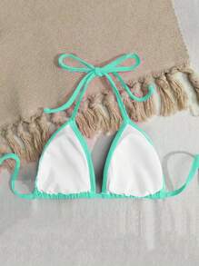 Swim Basics 女士夏季海滩纯色露背性感比基尼上衣 - 薄荷綠 - 查看 6