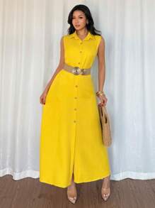 Chiquease 时尚休闲度假乡村音乐会服装女士休闲连衣裙女士西部服装女士衬衫连衣裙女士连衣裙夏季连衣裙夏季连衣裙黄色裙子 - 黃色 - 查看 3