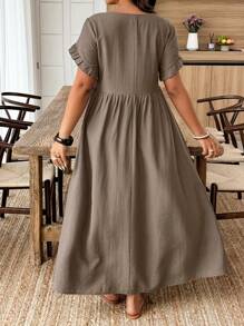Linhara Plus Size A-Line Ruched Chiffon Short Sleeve Solid Color Dress Work Summer Dresses Women Plus Sun Dress Women Summer Clothing Women S Clothes