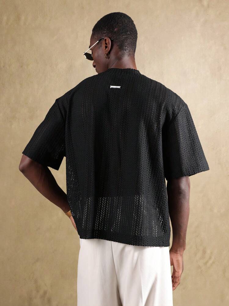 T-shirts surdimensionnés à manches courtes pour homme, texturés et crochetés