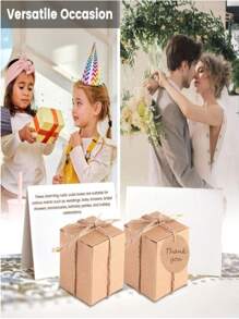 صناديق هدايا بعلامات, صناديق ورق كرافت صغيرة لحفلات الزفاف والعرس وأعياد الميلاد، صناديق ورقية قابلة للطي لمعالجة الحفلات مع علامات DIY