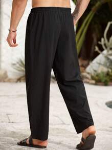 ResortEase Plus Size Men's Solid Color Drawstring Waist Casual Pants