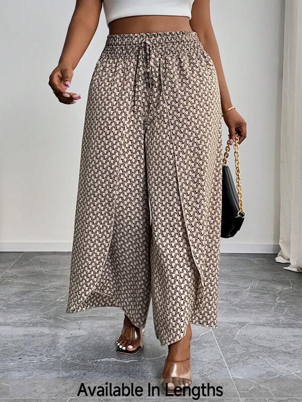 SHEIN PETITE CURVE Große Größen Lässig Allover-Muster Knotenfront Weite Hose
