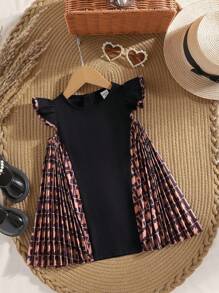 SHEIN Vestido holgado con mangas de campana y contraste de color, lindo para niñas en verano - Multicolor - Ver 1