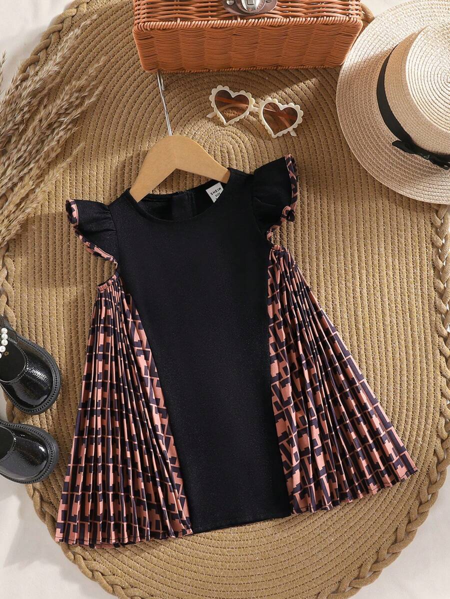 SHEIN Vestido holgado con mangas de campana y contraste de color, lindo para niñas en verano - Multicolor - Ver 1