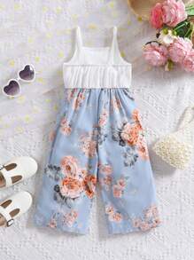 SHEIN Baby Girl Summer Cute Floral Patchwork Jumpsuit - Multicolor - View 2