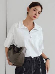 Dazy-Less Women's Simple Casual Open Front Collar Loose Short Sleeve T-Shirt,Business Casual Women,Teacher Outfits - Light Grey - View 4