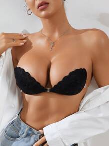 SHEIN Lace Adhesive Bra, Suitable For Everyday Wear - Black - View 3