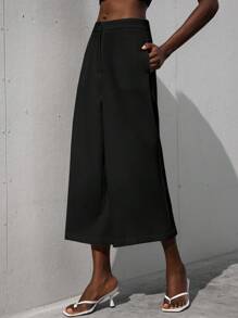 Aveloria Modichic Women's Casual Mid-Rise Loose Front Pleat 3/4 Office Pants - Black - View 3