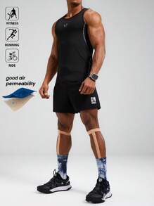 Acti Log 男士简约休闲无袖运动T恤 健身服 跑步T恤和背心 修身圆领压缩衣 - 黑色 - 查看 6