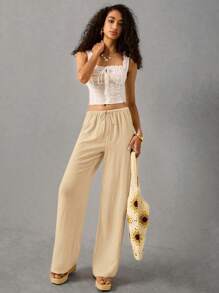 Poéselle Women Solid Color Casual Pants, Suitable For Summer - Camel - View 3