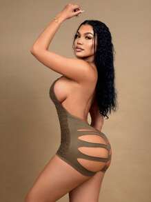 SHEIN SXY Women Ripped Sexy Halter-Neck Jumpsuit, Bodysuits For Women, Women Bodysuits, Mesh Jumpsuit, Halter Bodysuits,Sexy Outfits For Women