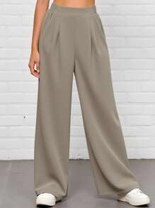 Girlism Pantalones anchos de tiro alto con pliegues para adolescentes, elegantes y versátiles para el diario, el casual y el streetwear, cómodos y con estilo, adecuados para volver al colegio, vacaciones familiares, picnics al aire libre en primavera y uso diario en diferentes ocasiones