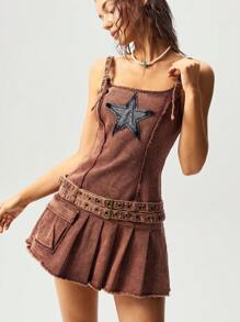 Bohemela 波西米亚风复古美式梭织修身女式迷你连衣裙 - 摩卡棕 - 查看 2