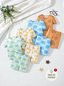 8Pcs/Set Snug Fit Baby Boy Pajamas, Featuring Various Animal Graphic Prints, Simple And Modern Style, Smooth Soft Fabric For Comfortable Sleepwear - Multicolor - View 3