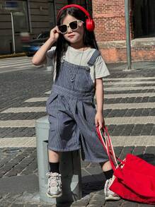 DAZY Young Girl Striped Printed Casual Sleeveless Denim Jumpsuit - Light Wash - View 1