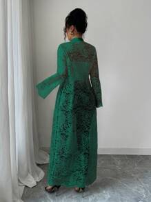 Elenzga Ladies Long Sleeve Thin Floral Lace Solid Color Jacket, 2025 New Arrival - Dark Green - View 2