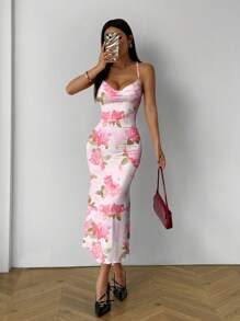 SHEIN MOD 女士优雅花卉印花垂坠领露背连衣裙 - 彩色 - 查看 6