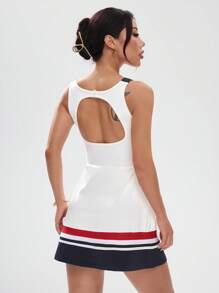 Cheerettes Women's Summer Contrast Stripe Print Backless Waisted Sports Dress