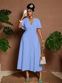 Maweii Vestido holgado de verano con escote en V profundo, mangas con volantes y cintura ceñida, apropiado para el trabajo y actividades al aire libre, talla grande