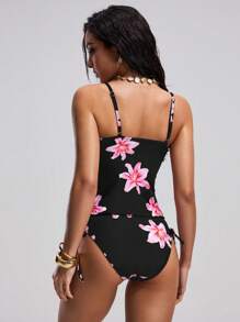 SHEIN Swim Set de 2 biquinis con estampado de leopardo y flor sexy para mujer, estampado digital, elegante, para playa, vacaciones, ocio y fiestas, apto para primavera/verano - Multicolor - Ver 2
