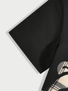 AXEPEAK Conjunto de camiseta de manga corta con estampado de oso a cuadros y shorts con cordón en la cintura para hombre, atuendo casual de streetwear de verano