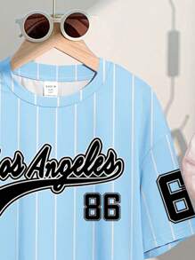 SHEIN Leap Crew 青少年女孩休闲简约短袖上衣和长裤两件套，适合夏季