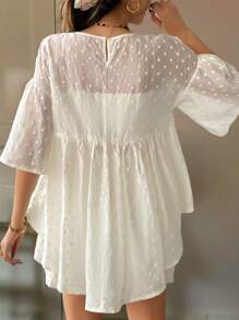 INAWLY 2pcs Vacation Casual Solid Color Shirt & Shorts Set - White - View 2
