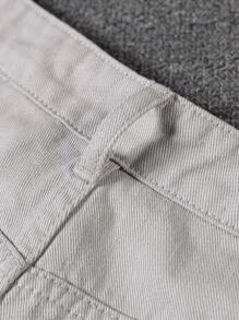 Manfinity Homme Plus Size Men's Solid Color Pocket Zipper Casual Denim Cargo Shorts - Light Grey - View 8