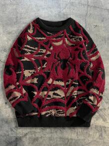 AXEPEAK 男士圆领长袖图案休闲毛衣，街头风格，秋冬款 - 彩色 - 查看 1