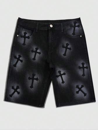 Manfinity Roughcore Męskie szorty jeansowe z nadrukiem krzyżowym, odpowiednie na lato
