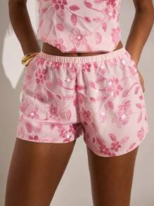 Opulessa Pantaloncini estivi comodi e morbidi in colore unito con vita bassa e perline per le donne