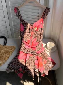 Comfortcana Gaun Mini Slip Wanita Motif Leopard, Modis untuk Musim Panas - MultiWarna - View 7