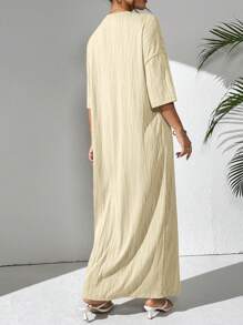 Mulvari Đầm Maxi Rộng Cổ Tròn Tay Dolman Màu Trơn Cho Nữ, Mùa Xuân/Hè, Đầm Maxi Hoàn Hảo Cho Trang Phục Đi Biển/Trang Phục Thường Ngày/Kỳ Nghỉ/Trang Phục Ở Nhà - Màu be - Xem 2