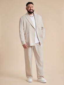 EASEVO Plus Size Men's Woven Double-Breasted Long Sleeve Suit Jacket & Pants Set