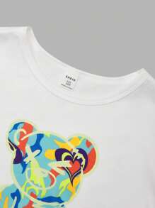 2pcs/Set Tween GirlsLetter Bear & Heart Print White Sweatshirt And Heart Print Sweatpants Set - Multicolor - View 7