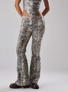 MUSERA Distressed All Over Print Sequin Flare Trousers Spring, Summer, Holiday, Vacation, Ibiza, Festival, Rave, Cool Girl, Shipwrecked