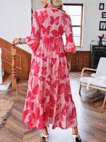 SHEIN LUNE 花卉印花中袖宽松休闲舒适女式长裙，迷人的海滩度假装，狂欢装，女士夏季服装，女士太阳裙，度假裙，波西米亚风女装