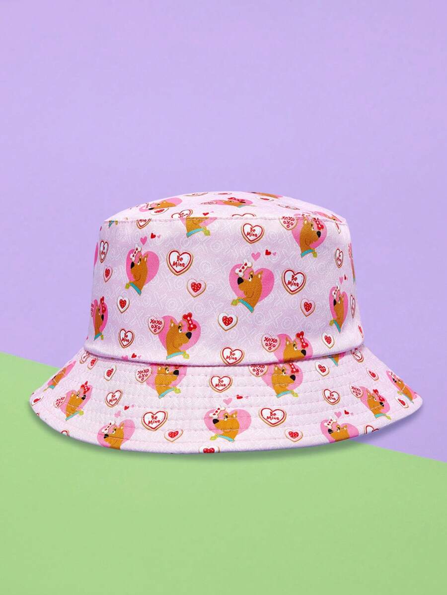 SCOOBY-DOO X SHEIN Allover Print Reversible Bucket Hat - Pink - View 1