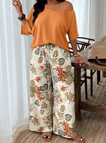 EMERY ROSE Bộ 2 áo và quần in họa tiết cây nhiệt đới cỡ lớn cho nữ phong cách nghỉ dưỡng thường ngày - Nhiều màu - Xem 3