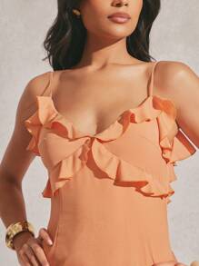 Hauture Women's Solid Color Ruffle Layered Front Slid Adjustable Shoulder Strap Summer Dress For Vacation, Summer, Beach Style - Orange - View 3