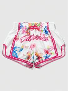 ROMWE MEN Prep Men's Shorts With Vibrant Floral Patterns - White - View 4
