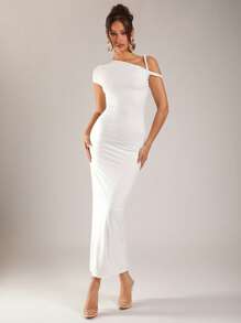 Silquee Robe asymétrique LENZING™ ECOVERO™ pour femmes, tenue de mode d'été, robe de remise des diplômes, robes de remise des diplômes pour femmes, robe de remise des diplômes blanche, tenue de remise des diplômes, robe décontractée pour femmes, robe blanche pour femmes, robes d'anniversaire pour femmes, robe de vacances, robe d'été, robe asymétrique à une épaule, robe maxi à col asymétrique, robe maxi blanche, robe de remise des diplômes blanche - Nude - Voir 4