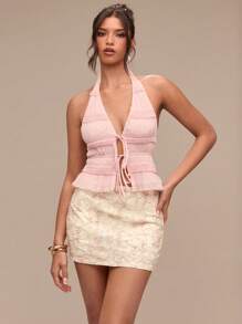 SHEIN BAE Summer Women's Pink 3D Flower Mini Skirt/Mini Culottes/Summer Outfits For Women/Pink Skirt/Graduation Skirt