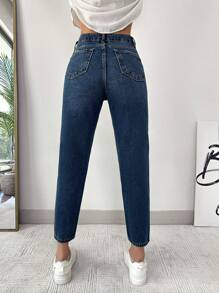 EURMUSE Women's Distressed Cat Whisker Design Tapered Jeans - Medium Wash - View 2