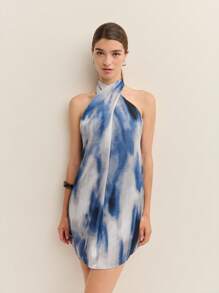 Nöista Y2K 印花迷你连衣裙交叉吊带领口外出装扮女士夏季生日装 - 藍色 - 查看 7