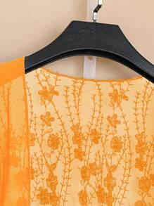 EMERY ROSE Plus Size Women Floral Embroidered Mesh Blouse For Vacation & Casual Wear - Yellow - View 5