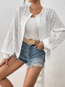 SHEIN LUNE 女式刺绣轻便休闲夹克 - 白色 - 查看 4