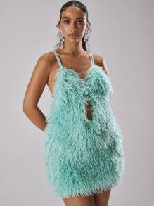 MUSERA Abito con spalline a spaghetti e piume, adatto per primavera, estate, vacanza, Ibiza, festival, rave, ragazze cool, concerto sulla spiaggia