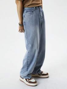 Chillumni Men's Casual Washed Straight Leg Denim Jeans - Blue - View 6